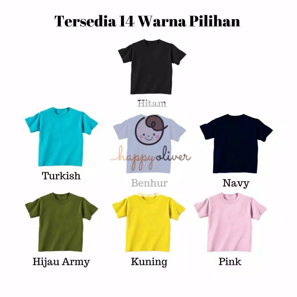 PROMO 10.10 HappyOliver KAOS POLOS ANAK ADEM NYAMAN BAHAN KATUN COMBED 30S KAOS ANAK MURAH 1-4 TAHUN