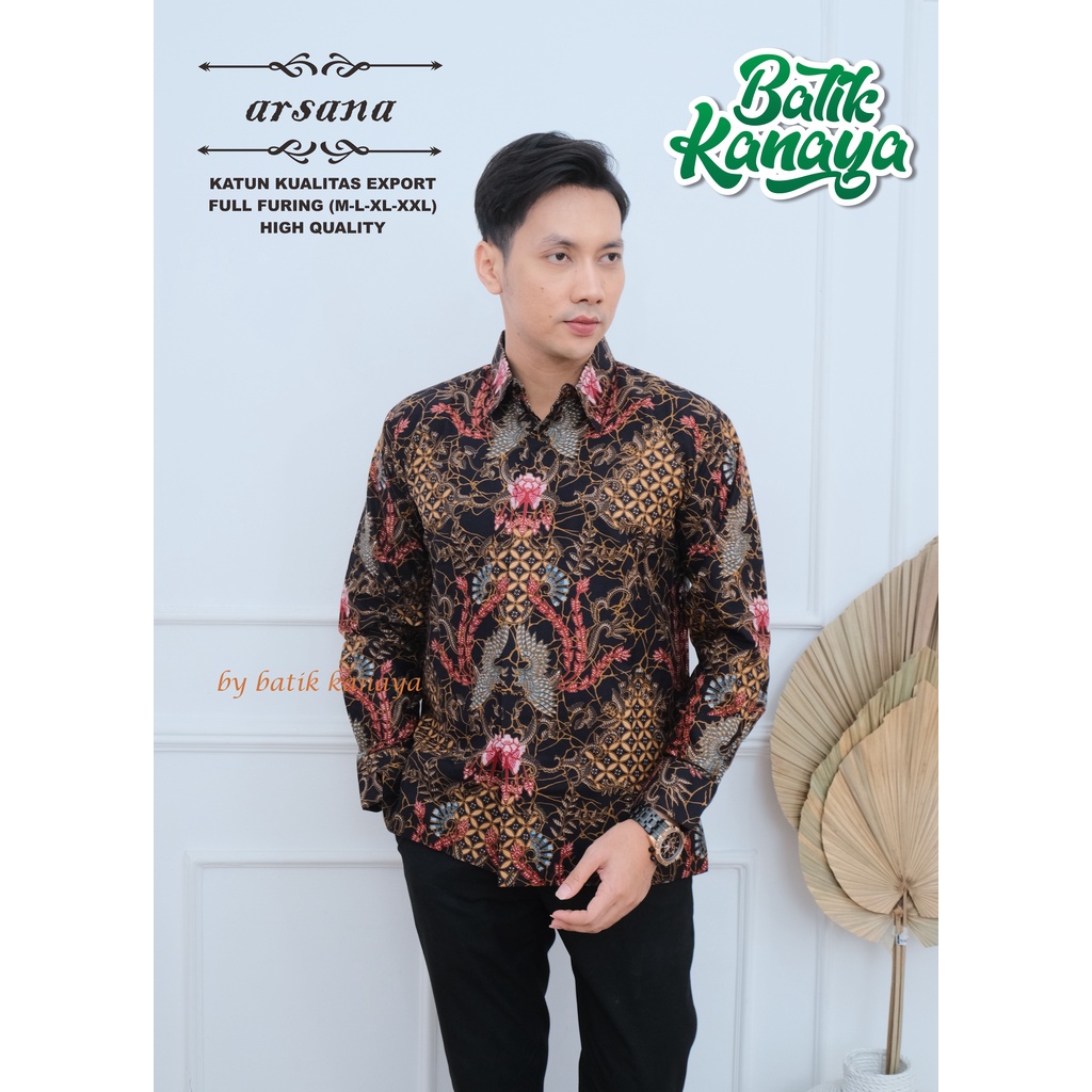 Kanaya - Baju Batik Pria Lengan Panjang Modern Full Furing Kualitas Ekspor ARSANA Warna Hitam