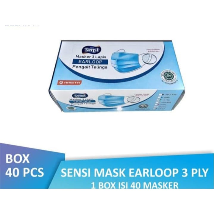 Masker Sensi Earloop 3 ply Hijau isi 40 pcs/box Original - Surgical