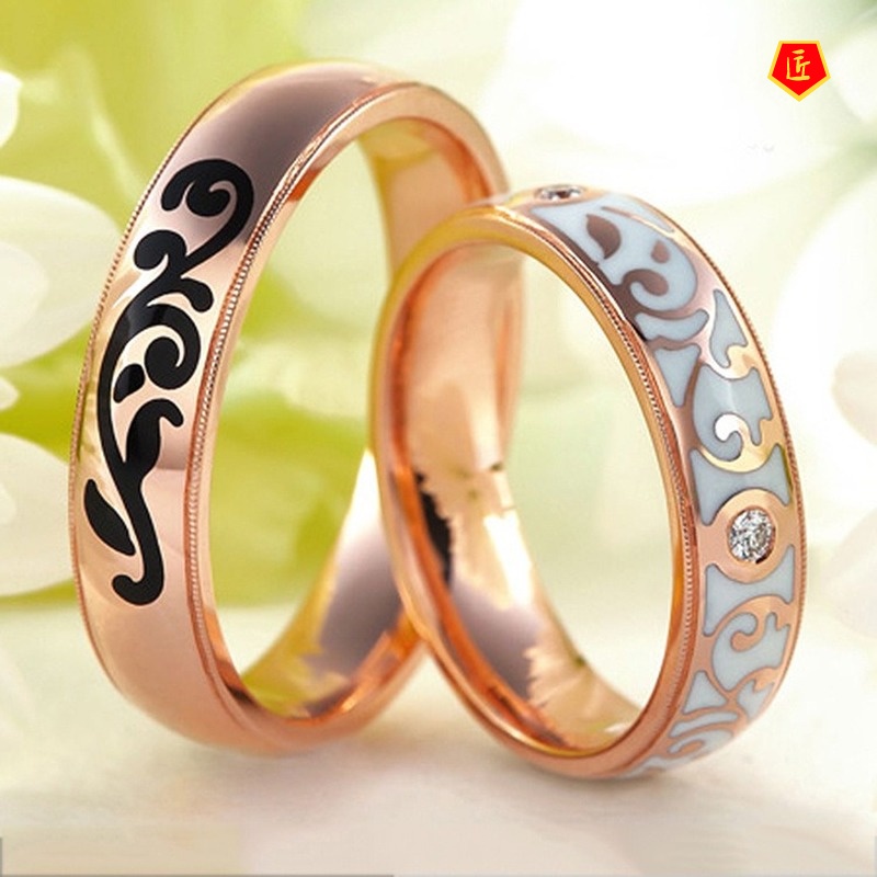 [Ready Stock]Simple Personality Rose Gold Ceramic Couple Rings