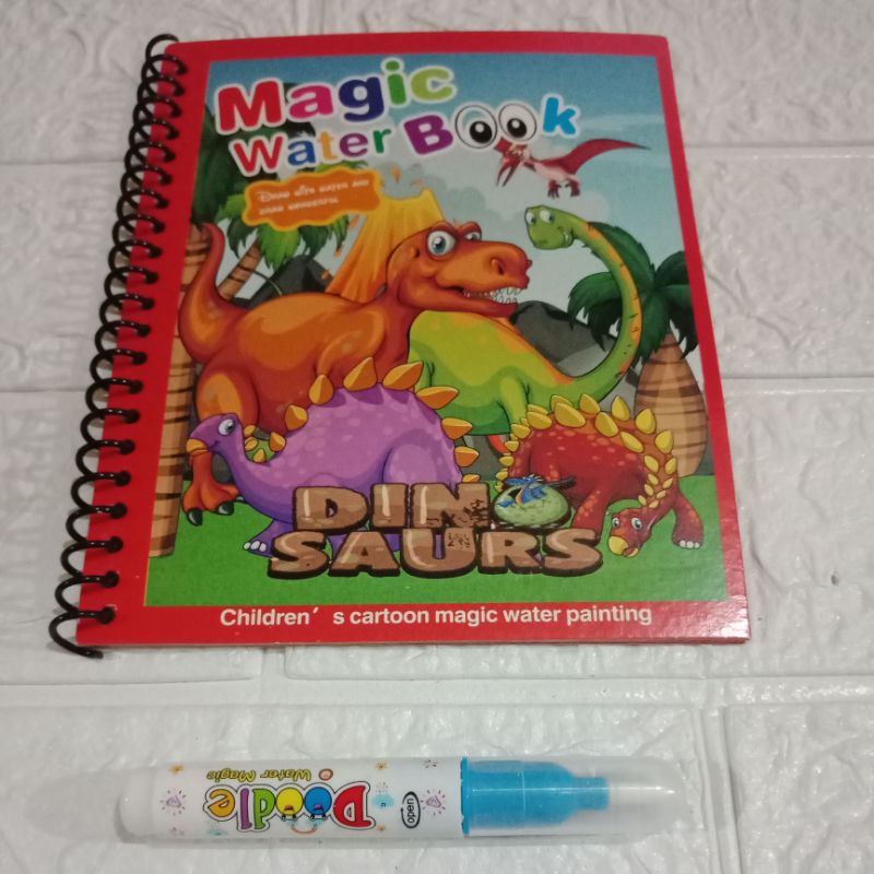 LYSASHOP - MAGIC WATER BOOK / BUKU AJAIB MEWARNAI ANAK GAMBAR MAINAN EDUKASI ANAK-Dinosaurus Merah
