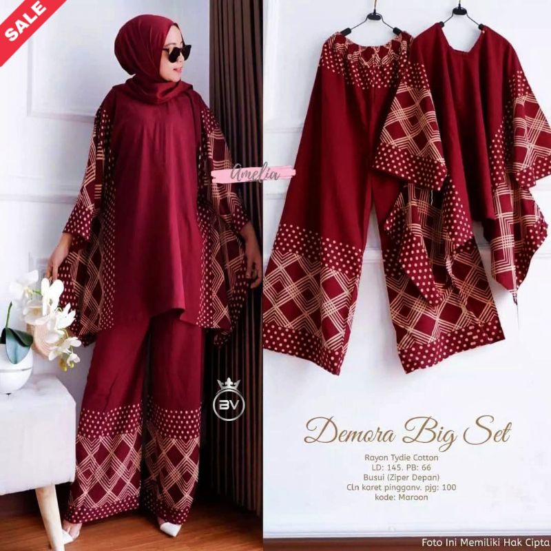 Demora Big Set Jumbo - One Set Jumbo Katun Rayon Batik Premium Busui Setelan Wanita Waka Waka Set Celana Panjang Bigsize LD 140 cm