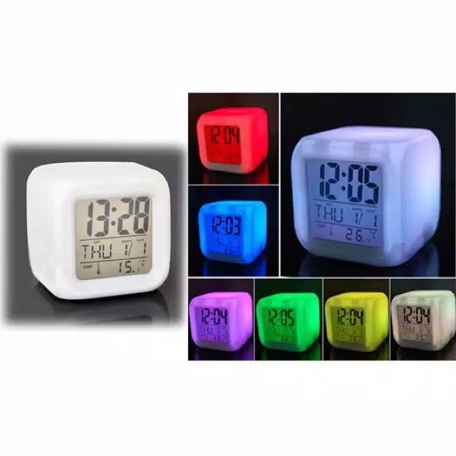 Trend-Jam LED Meja Kubus Digital Alarm Berubah 7 warna Moody Clock Glowing Jam