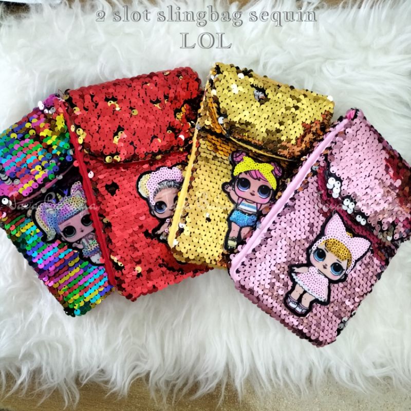 Tas Selempang Hp LOL HK Sequin 2 Slot Sling Phone Slingbag Mini