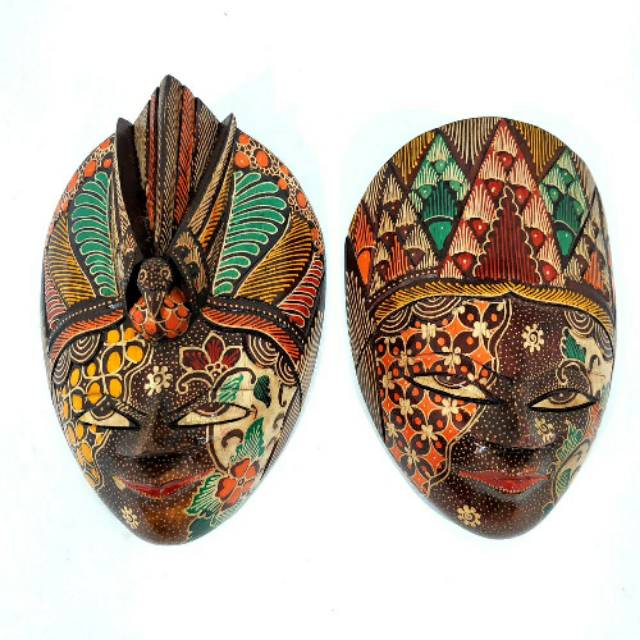 Topeng Kayu Rama Shinta Topeng Ukiran Rama Shinta dari Kayu Untuk Pajangan Dinding