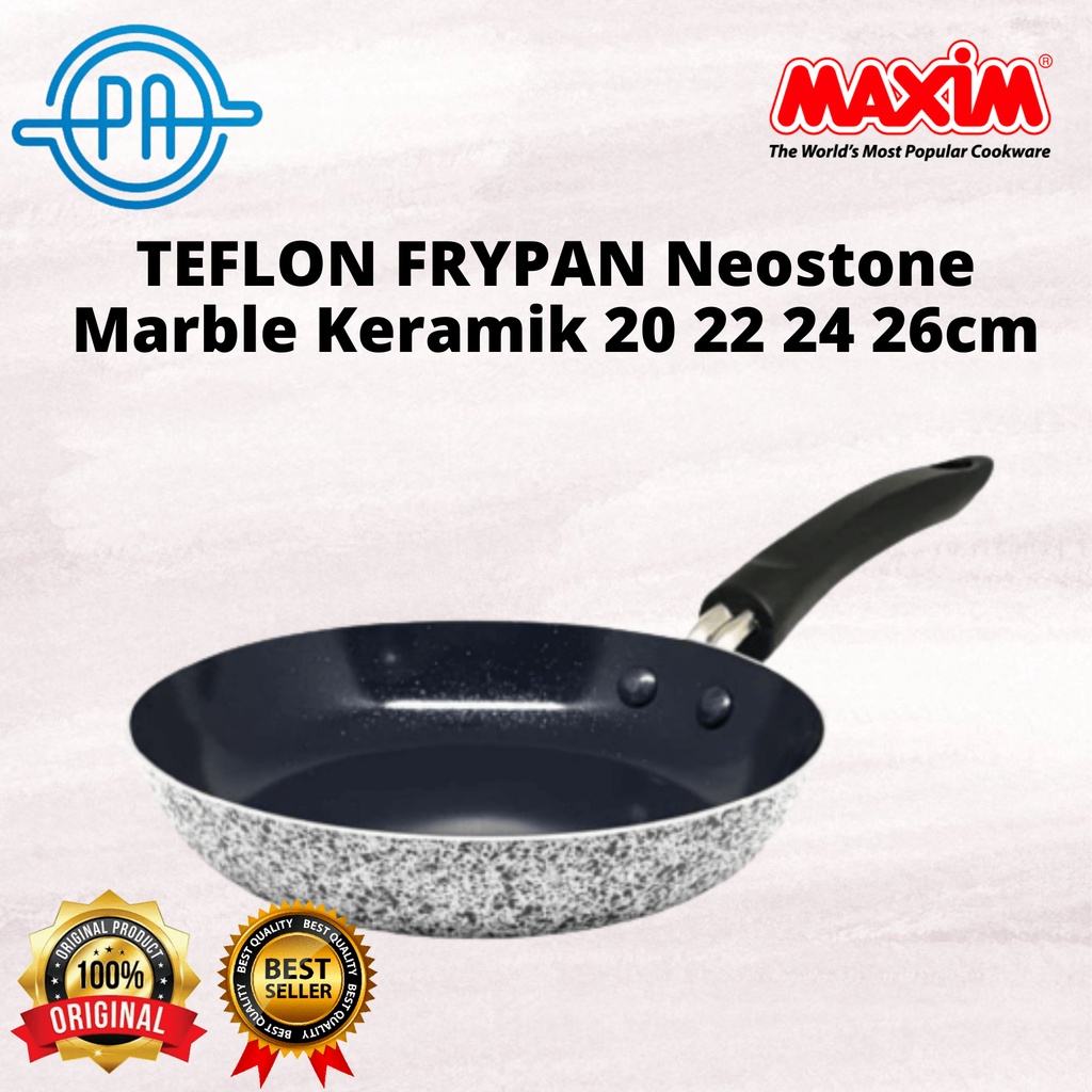 TEFLON FRYPAN MAXIM ANTI LENGKET UK 20CM 22CM 24CM 26CM NEOSTONE MARBLE KERAMIK