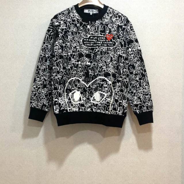 CDG PLAY BLACK DOODLE CREWNECK
