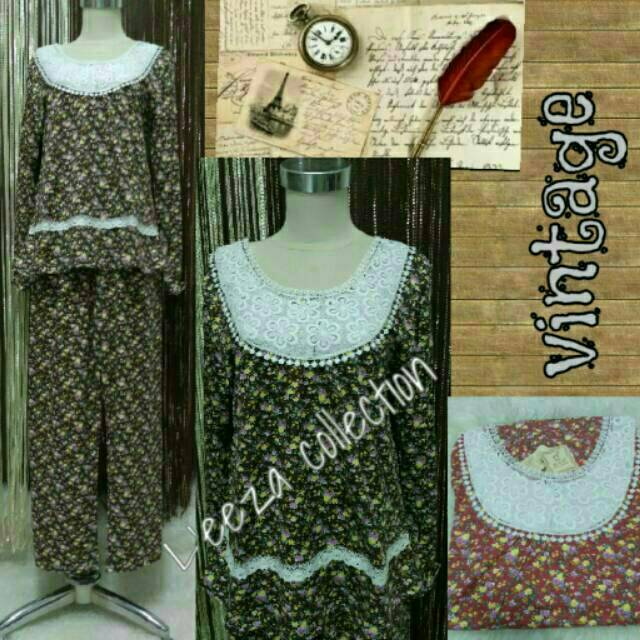 New Piyama PP &amp; cln ¾ vintage floral ( baju tidur L'eeza )