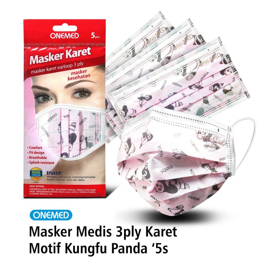 Masker Medis 3ply Karet OneMed Motif Kungfu Panda isi 5pcs OJ OJ