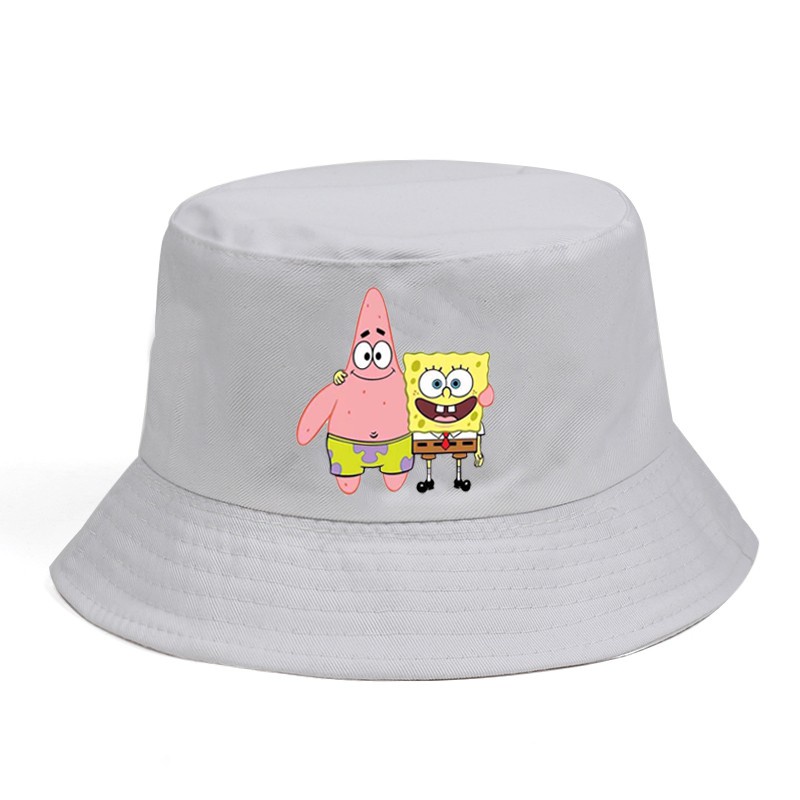 Topi Bucket Motif Print Anime Spongebob Squarepants Patrick Star Squidward Bahan Katun Untuk Unisex