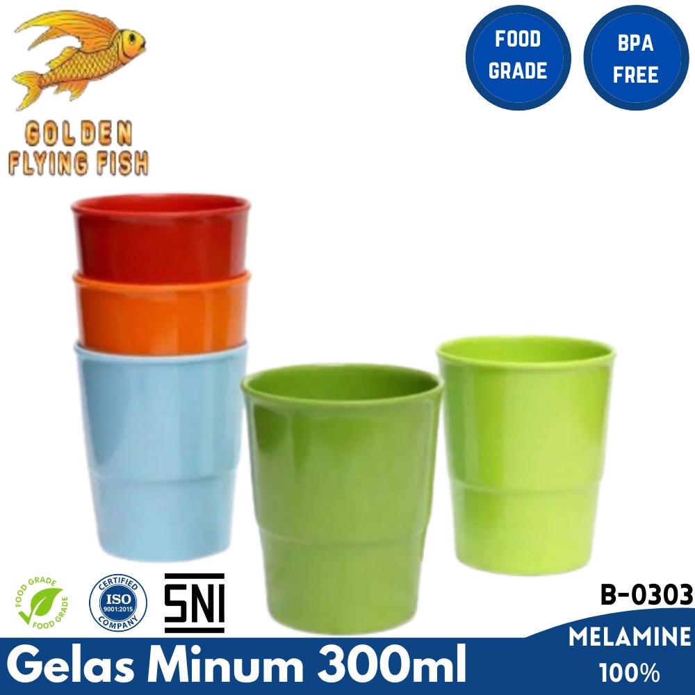 Gelas Minum Melamin 300 ml Golden Flying Fish / Gelas Mug Cangkir Golden Dragon Melamine