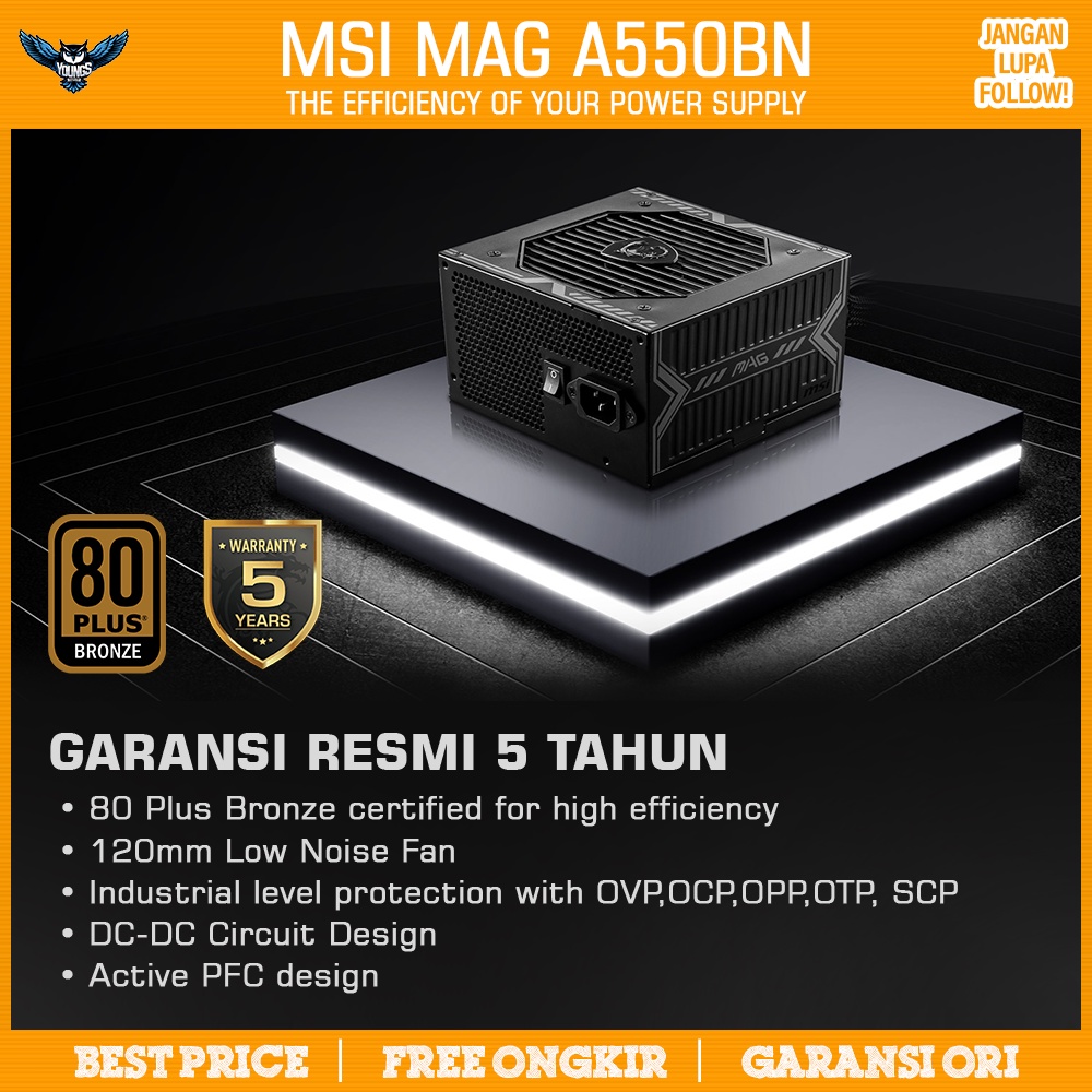 PSU MSI MAG A550BN (550 Watt, 80+ Bronze) Power Supply 550W 80 Plus