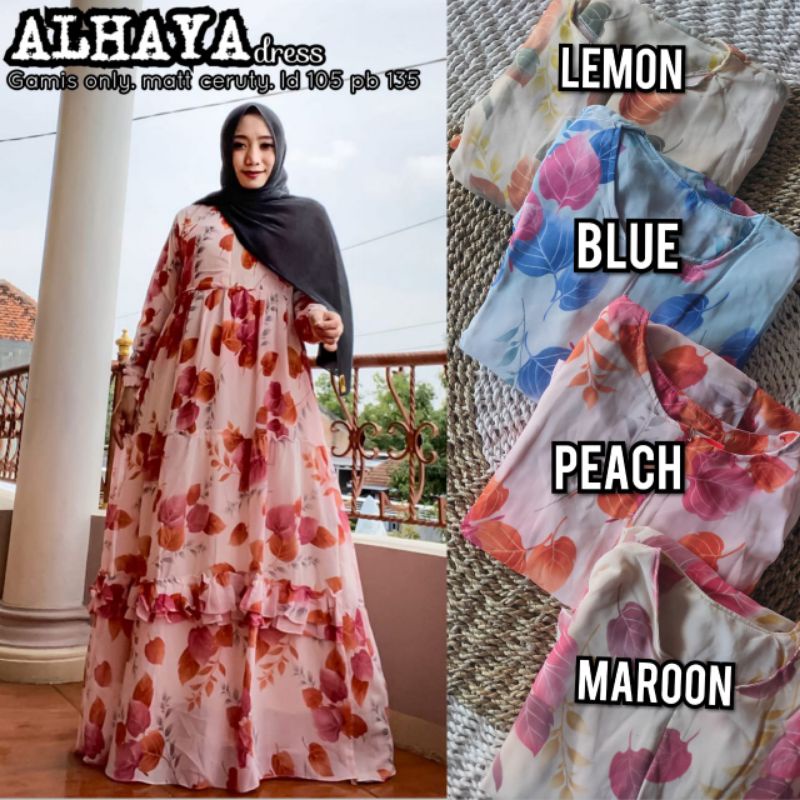 [Fashion Muslim] Gamis JENIFER | QONITA |  ALHAYA CERUTY babydoll motif | Maxy dress kondangan terbaru | terlaris