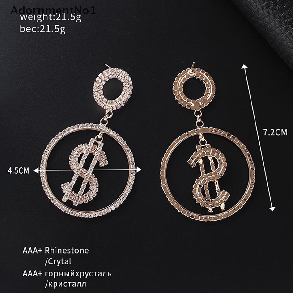 (AdornmentNo1) Anting Tusuk Gantung Desain Uang Dollar Hias Kristal / Berlian Imitasi Gaya Mewah Untuk Wanita