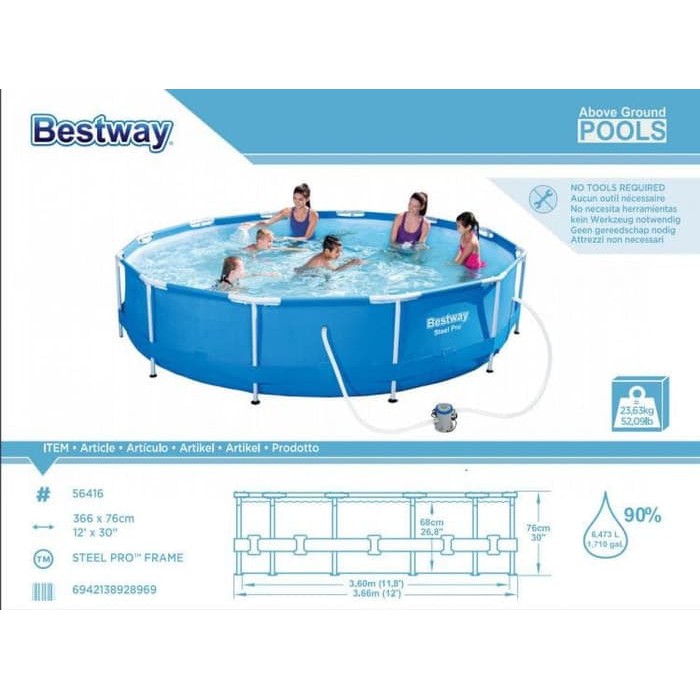 Bestway Steel Pro Frame Pool Set 366cm. Kolam Renang & Filter 56416