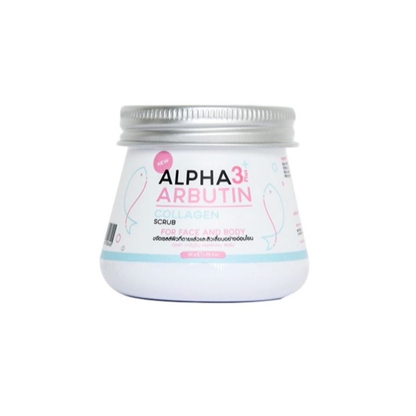 Alpha Arbutin 3 Plus Collagen Body &amp; Face Scrub Whitening Lulur Pemutih Wajah Orignal BPOM