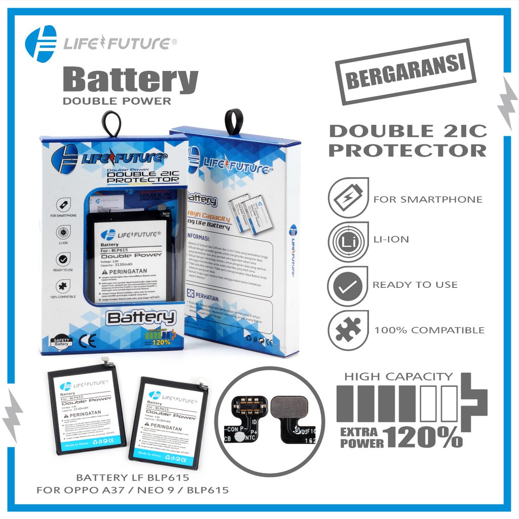 BATERAI DOUBLE POWER LIFE FUTURE OPPO A37 3130mAh Baterai / Battery / Batre Oppo A37/ Neo 9 / BLP615