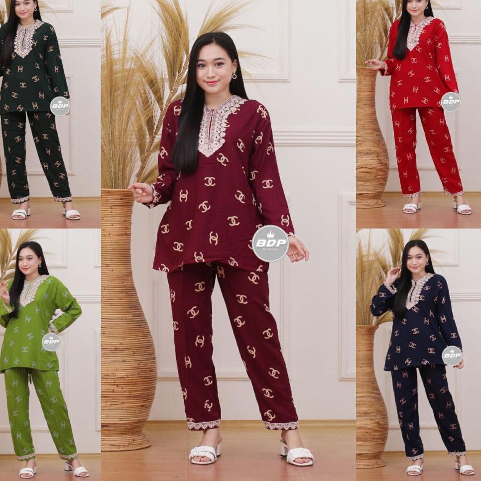 Basicϟmurah TERBARU | SETELAN PIYAMA ARAB RENDA LENGAN PANJANG | BAJU TIDUR BUSUI RESLETING DEPAN