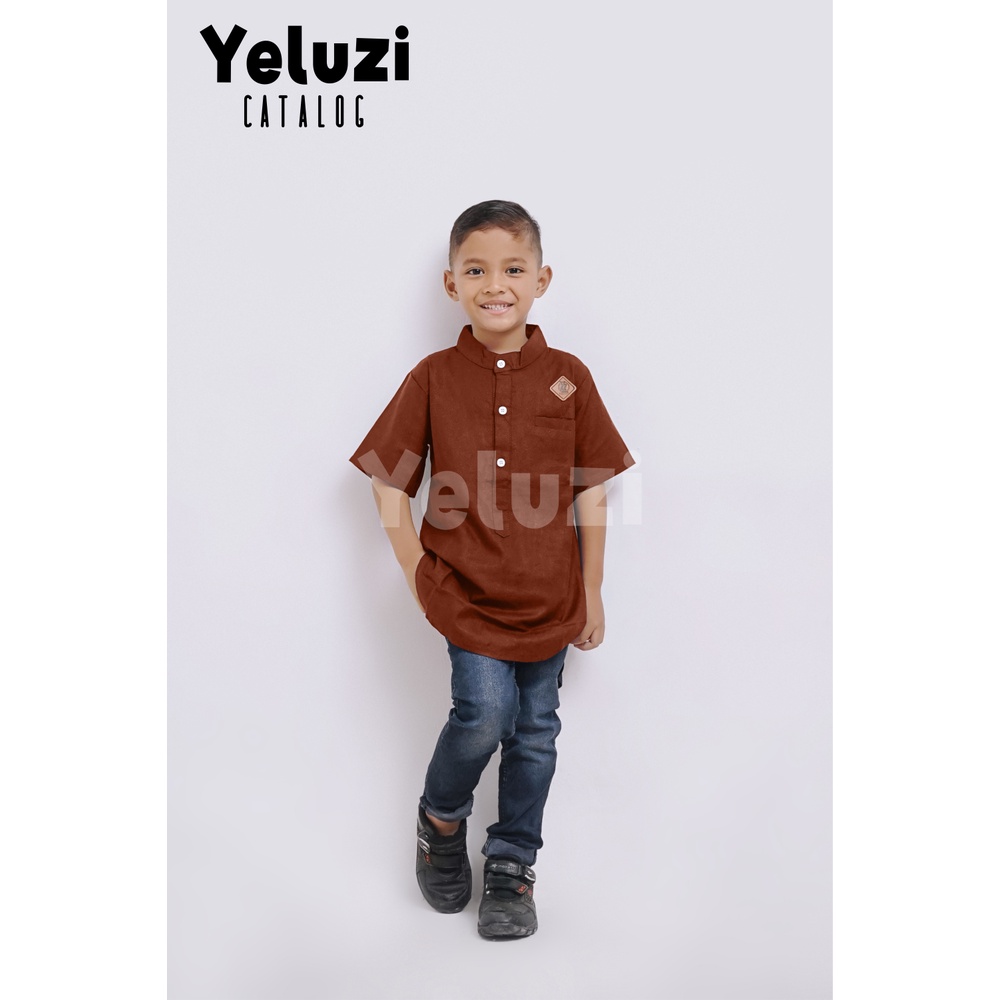 BAJU KOKO KURTA ANAK LAKI LAKI 2thn-8thn - Koko Kurta Anak Murah Katun Rami - Merah Bata Hijau Botol