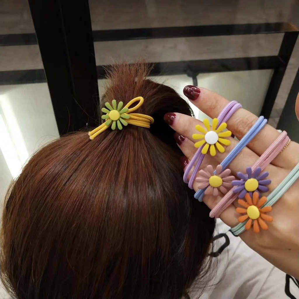 【Checkout RP100】Ikat Rambut Korea Elastis Untuk Wanita Daisy Bunga Segar Kecil Aksesoris-Won