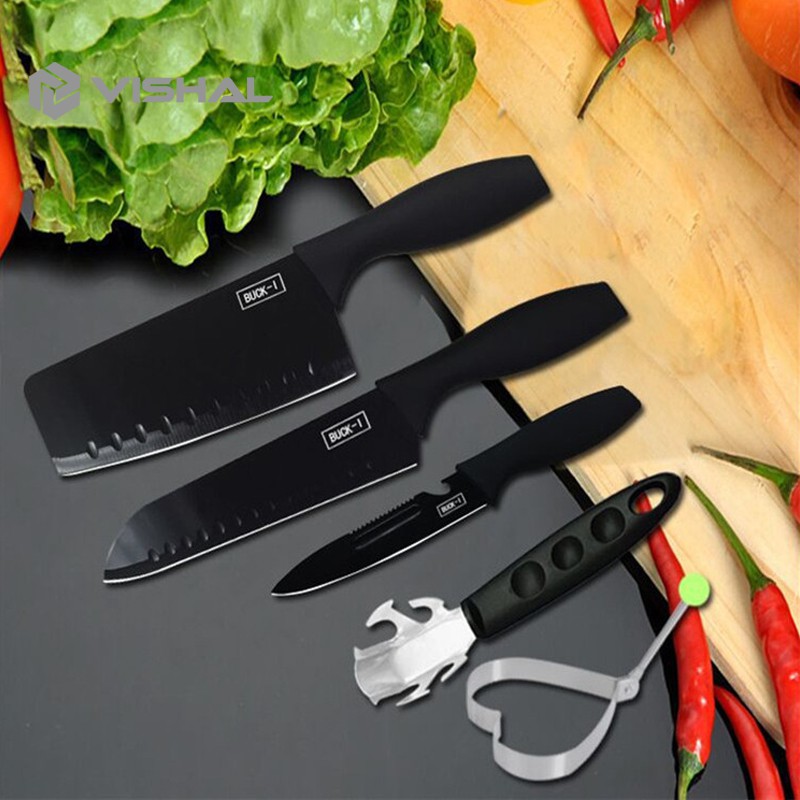 VISHAL Set Pisau Dapur isi 5pcs Hitam Pisau Set 5 pcs Black Black Kitchen Knife Set 5 Pieces VS-1811