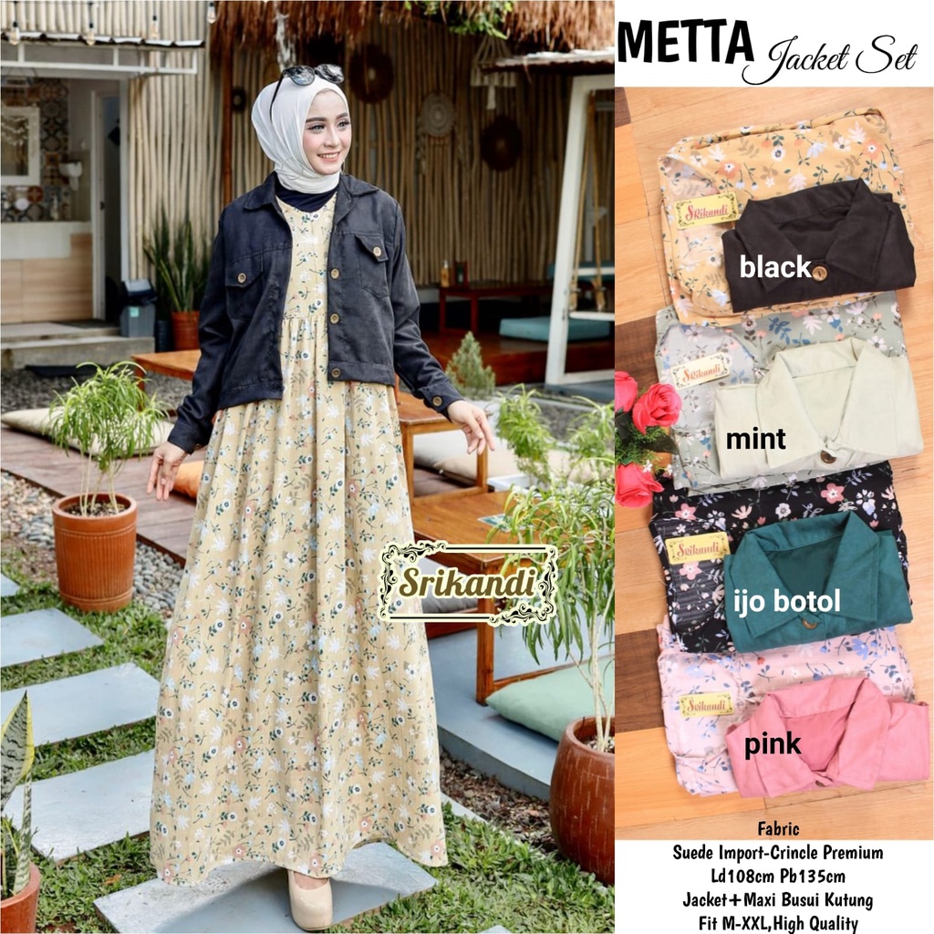 METTA JACKET SET/SETELAN WANITA CASUAL/JAKET DRESS MAXI BUSUI/JAKET CASUAL POLOS/MAXI MOTIF BUNGA/SU
