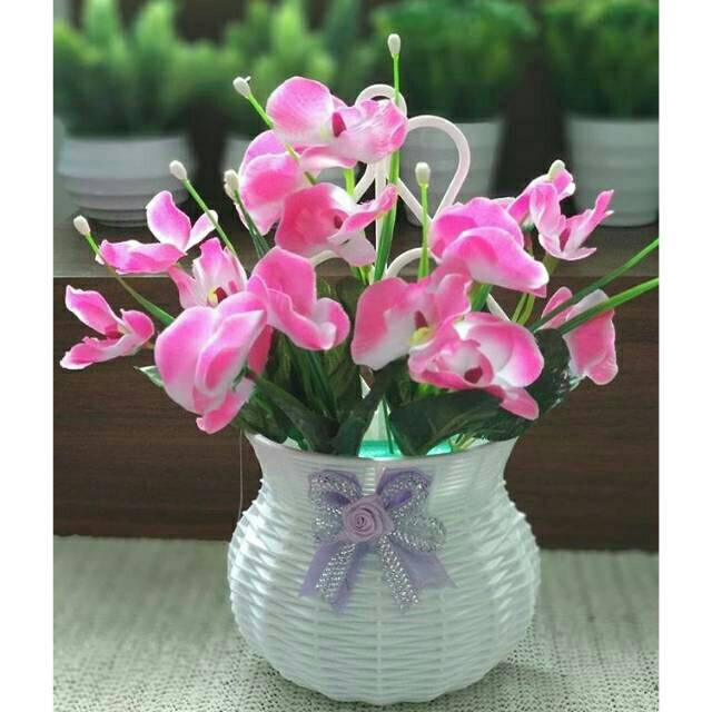 Naindo Bunga Anggrek + pot gantung hiasan ruang tamu & kantor-bunga hias-bunga gantung