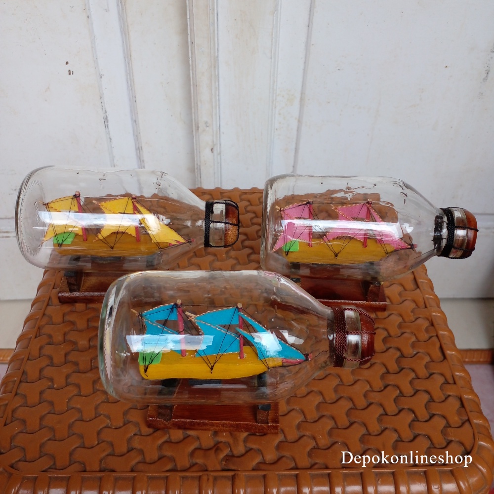 Botol Pajangan Ruangan Rumah Hiasan Meja Kerja Kantor Miniatur Perahu Layar Hiasan Lemari Pajangan Rak Dinding Unik Dekorasi Kamar Tidur Anak Laki Perempuan Kapal Laut Pinisi Dalam Botol Murah-4