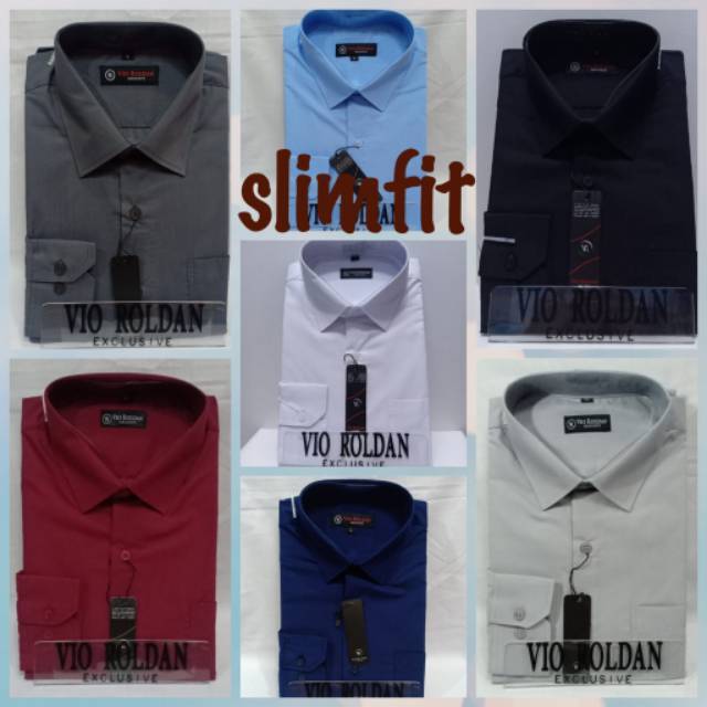 Vio roldan kemeja slimfit polos lengan panjang