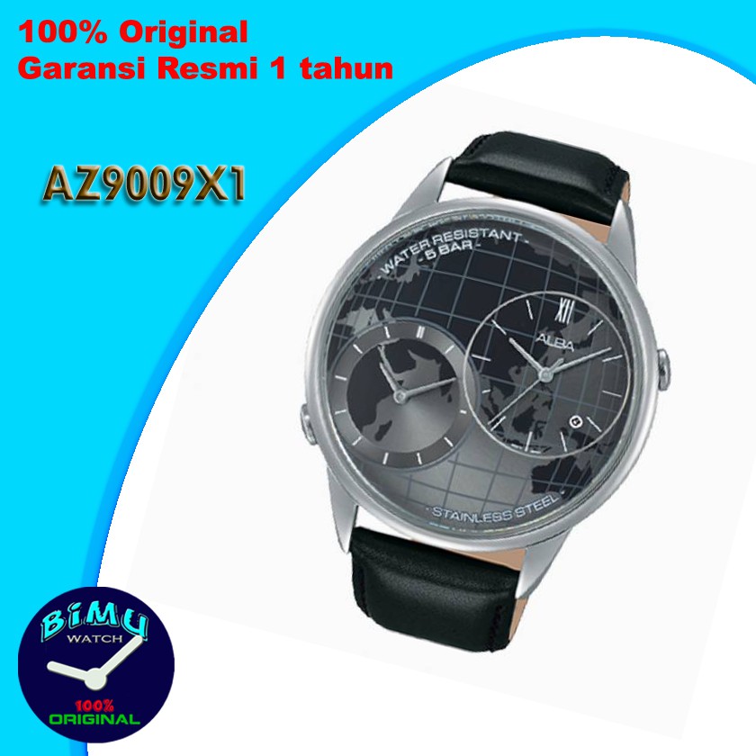 Alba Mens AZ9009X1 Jam Pria Original AZ9009 Black leather strap