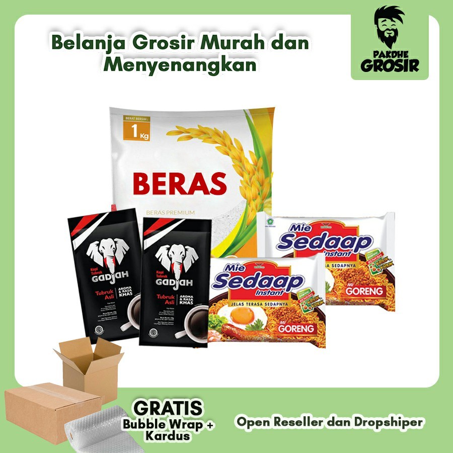 

Paket Sembako - Beras 1kg + Mie 2pc + Kopi 2pcs