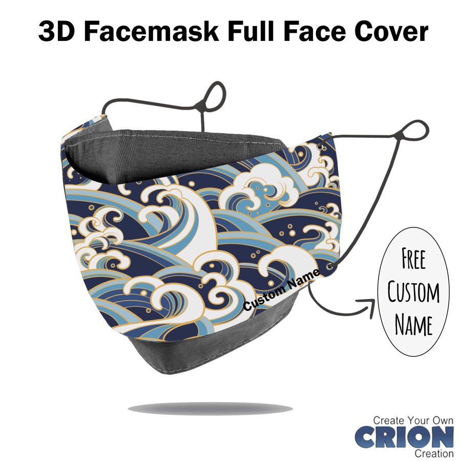 Crion - Masker 3d Full Face Cover Japan big wave - antibacterial