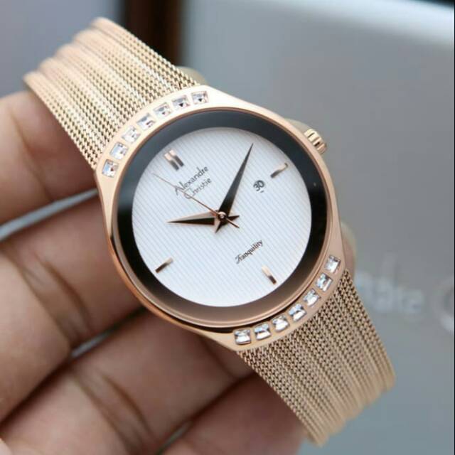 ORIGINAL JAM TANGAN WANITA ALEXANDRE CHRISTIE CEWEK  ROSEGOLD WHITE RANTAI ALEXANDER CRISTIE AC 2668