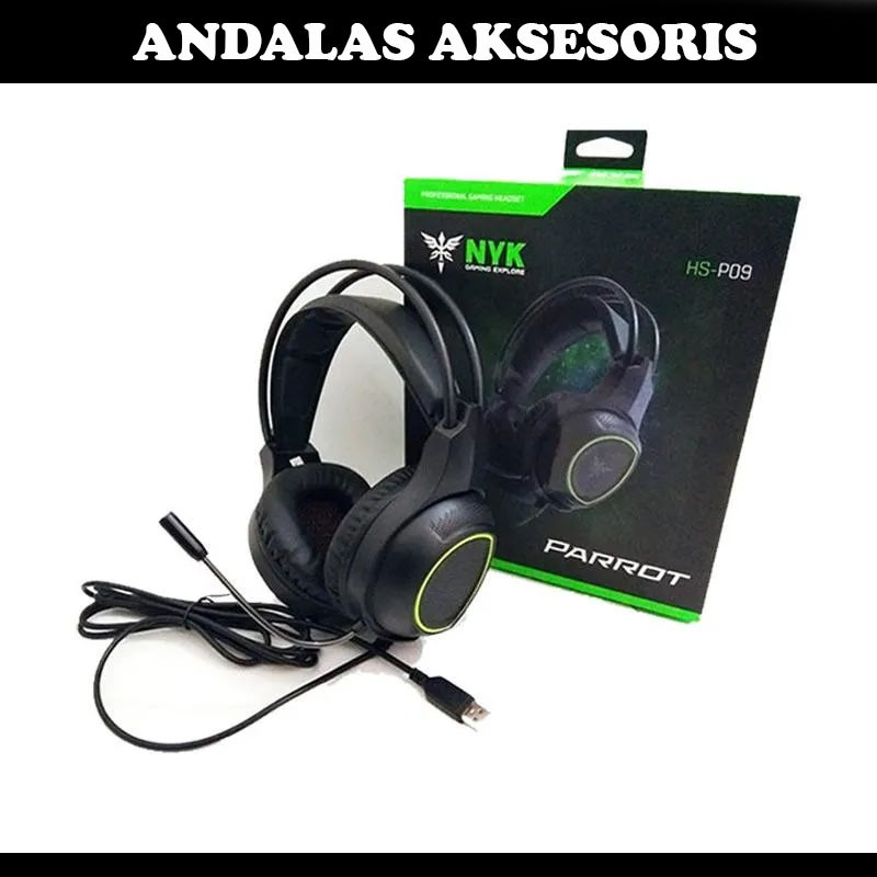 HEADSET HEADPHONE EARPHONE GAMING GAME NYK PARROT HS-P09 AKSESORIES KOMPUTER LAPTOP HP PC