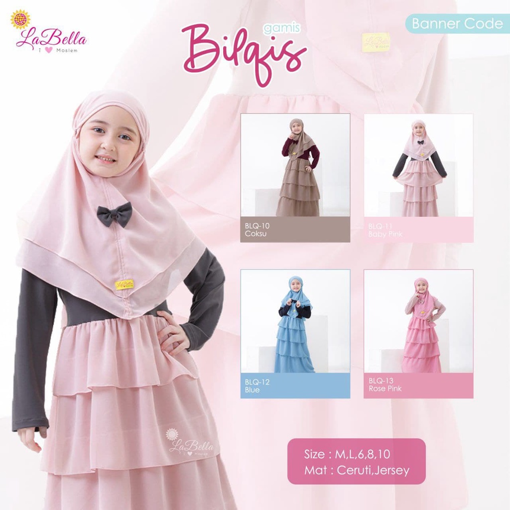 USIA 3 - 11 TAHUN BAJU MUSLIM ANAK PEREMPUAN PREMIUM LABELLA ORIGINAL SET HIJAB ANAK CERUTI / GAMIS 