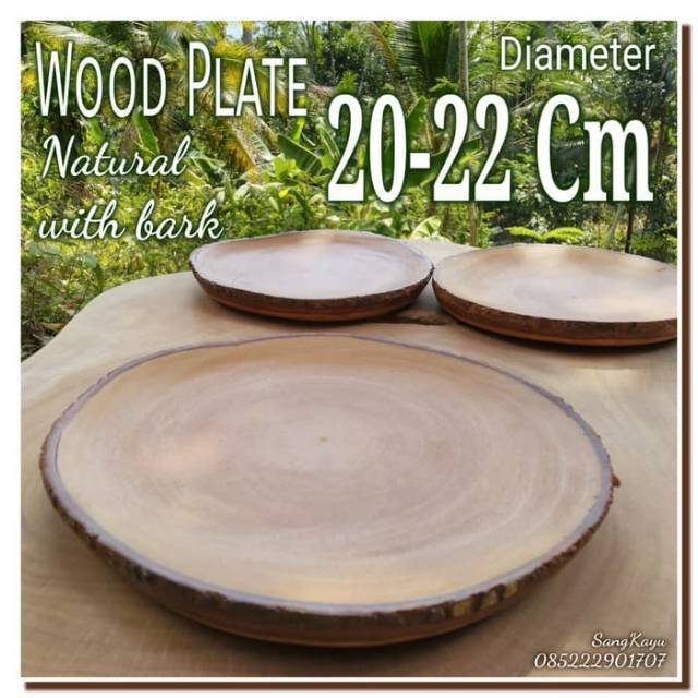 Piring kayu 20-22 cm Natural Wood plate tray piring saji wadah makanan