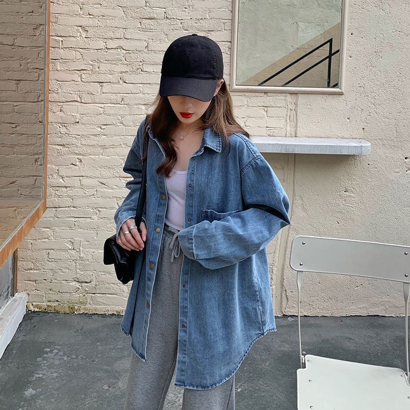 XIAOZHAINV Jaket denim Wanita Loose Long Sleeves Pakaian Wanita