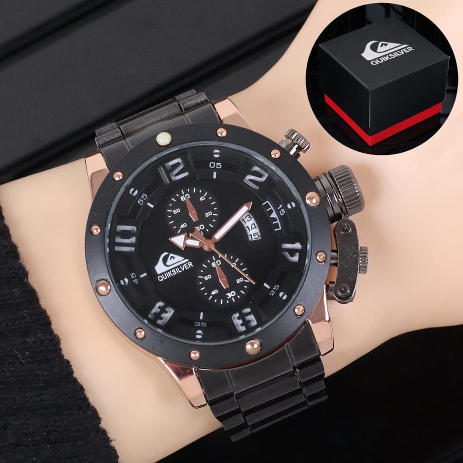 [ COD ] Jam Tangan Fashion Pria Quicksilver SL Stainless Steel Tanggal Aktif Free Original Box