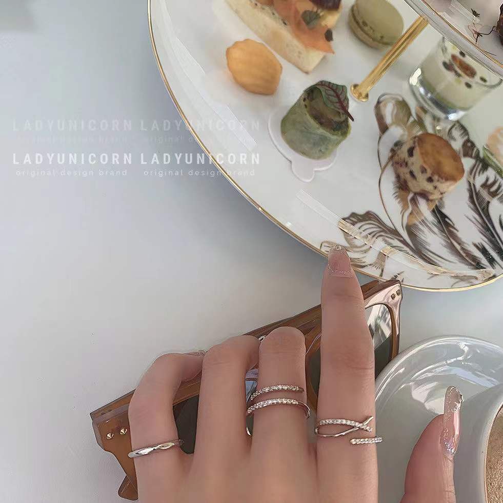 3pcs / Set Cincin Zirkon Model Terbuka Dapat Disesuaikan