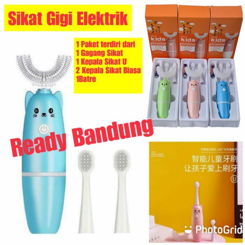 Sikat Gigi Bentuk U Elektrik Bahan Silikon Motif Untuk Anak Peralatan Gigi Anak Peralatan Kesehatan Gigi