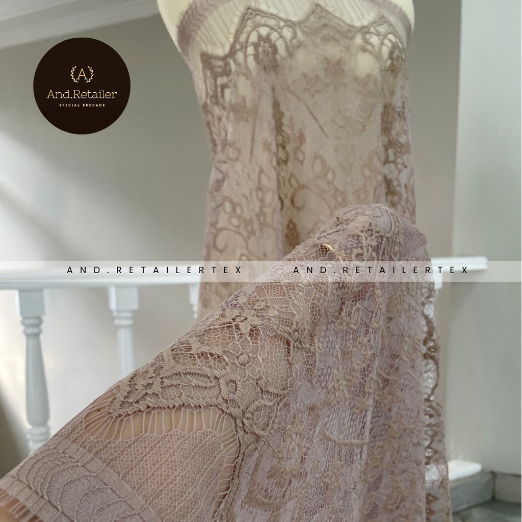 Bahan Kebaya Brokat Semi France Lace Chantily Shantily Katun Per panel 2,5m Warna Rossy Brown