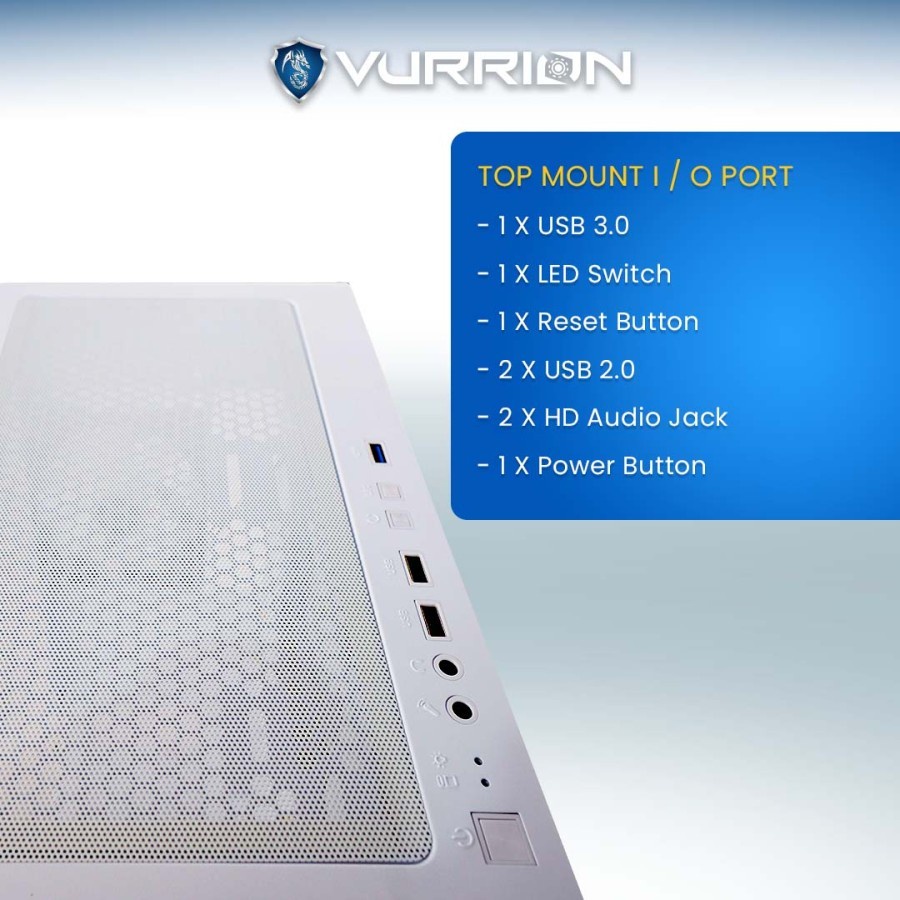 VURRION DRAGON EYES WHITE - FREE 1 FAN RGB Casing Gaming PC Komputer