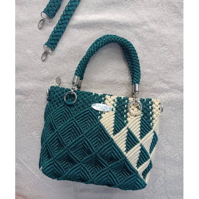 Tas tali kur macrame//belle//motif daun besar 2 warna