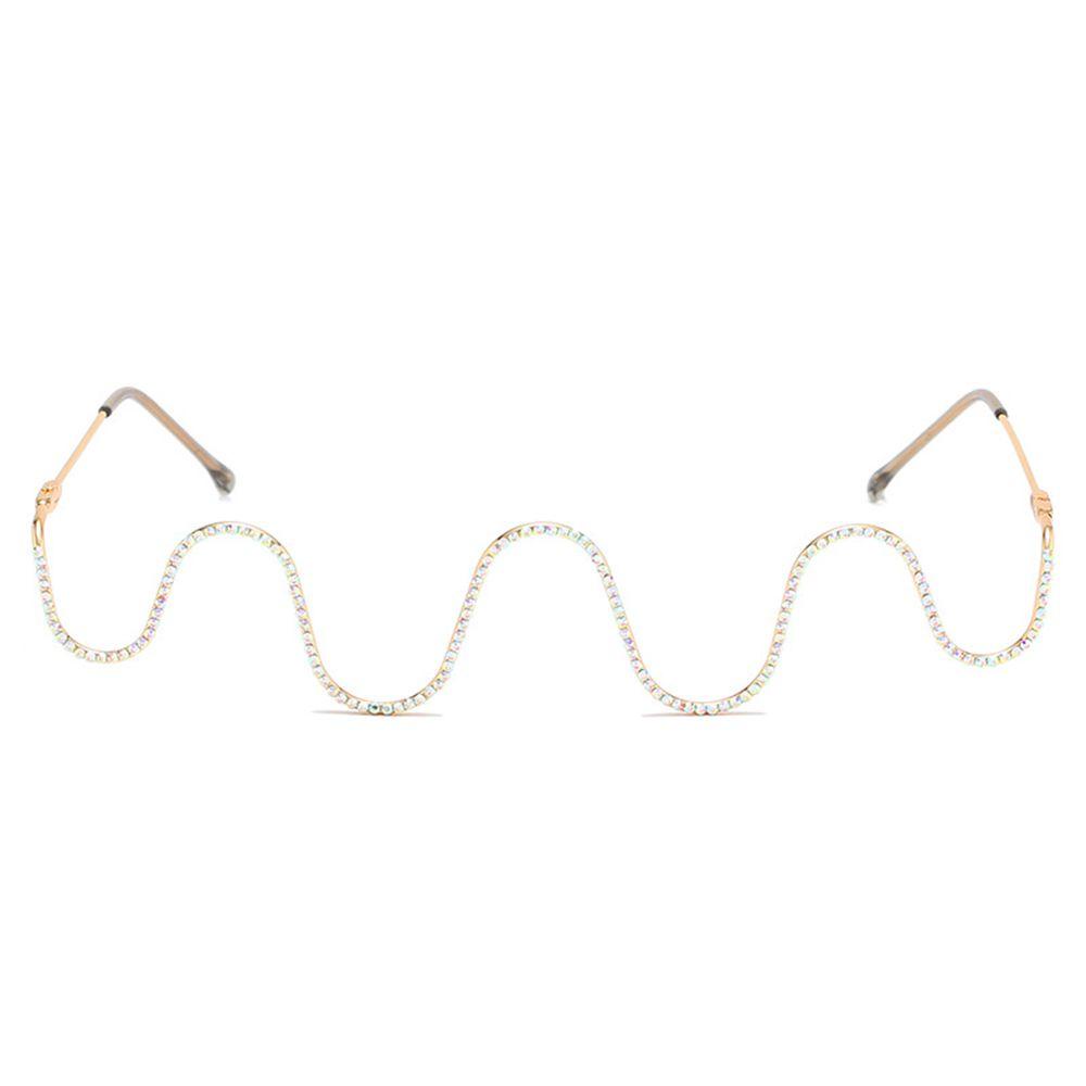 Suyo Kacamata Frame Gelombang Hias Berlian Gaya Vintage Tanpa Lensa Untuk Wanita