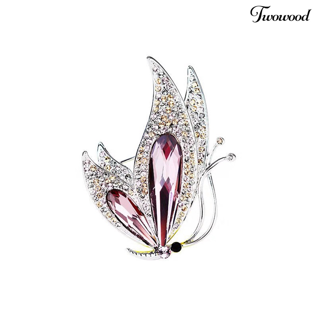 Twowood Brooch Pin Butterfly Shape All-match Women Faux Crystal Rhinestone Decorative Brooch Gifts for Daily Wear