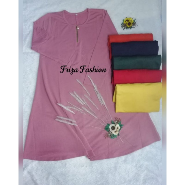 TUNIK MUSLIMAH BAHAN KAOS BABYTERRY BERKUALITAS / TUNIK KAOS BUSUI RESLETING DEPAN