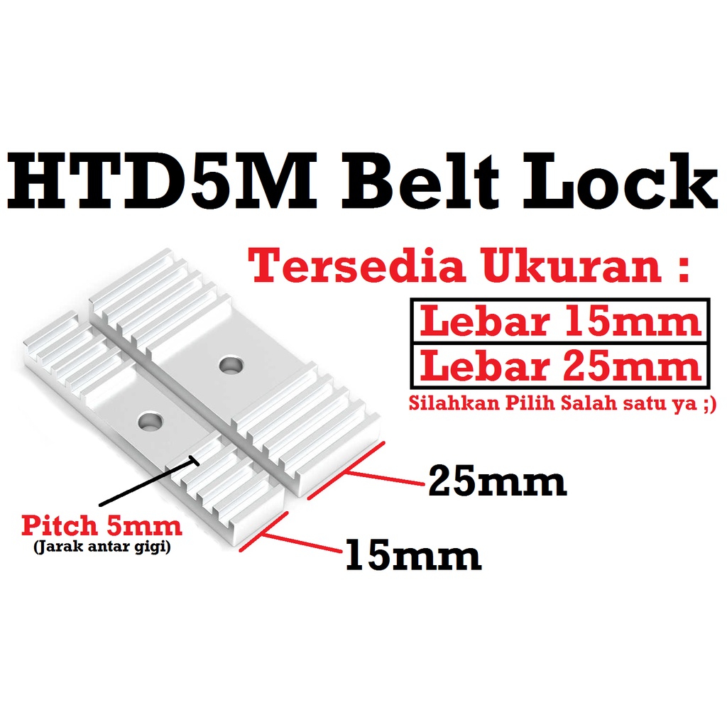 [HAEBOT] HTD5M Timing Belt Konektor Belt Lock Fixing Clamp Clip Pengunci Holder Bracket 15 25 mm 15mm 25mm W15 W25 Penjepit