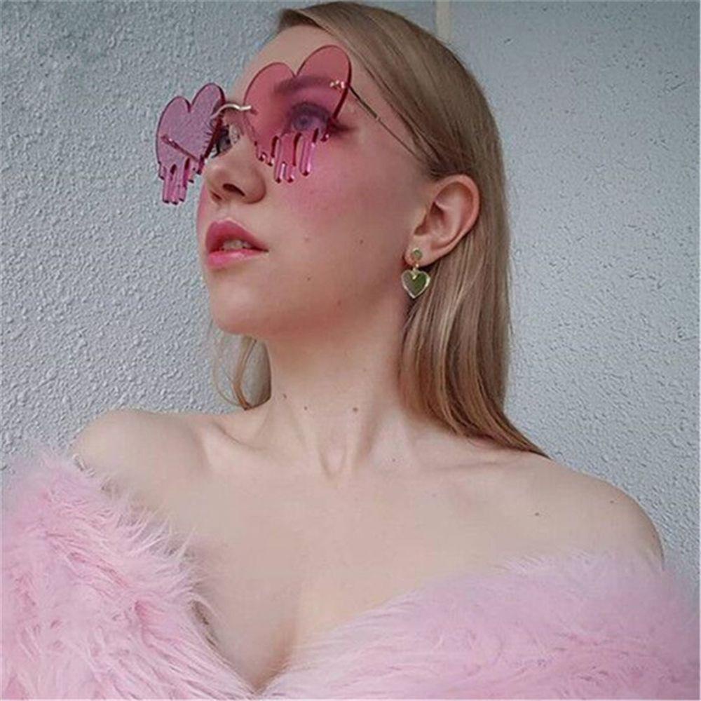 Lily Heart Rimless Sunglasses Halloween Pesta Liburan Lucu Eyewear UV400