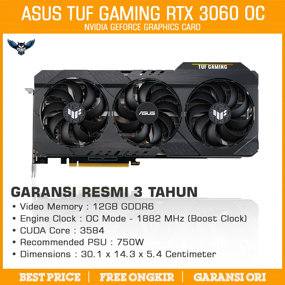 Vga Asus RTX 3060 12GB DDR6 TUF Gaming OC Nvidia GeForce Resmi RTX3060