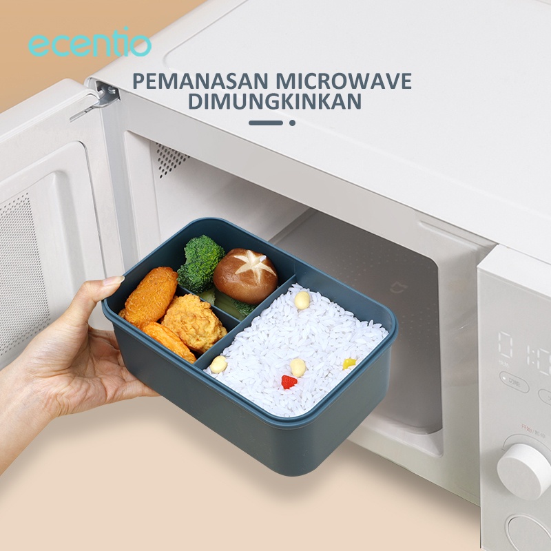 ecentio lunch box 1500ml  with free sumpit sendok tempat makan kotak bekal anti tumpah dan tahan panas bento BPA free